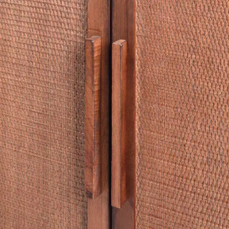 2-Door Cabinet with Woven Rattan Panels – Acacia Wood, Indonesian Craft, 2 Shelves