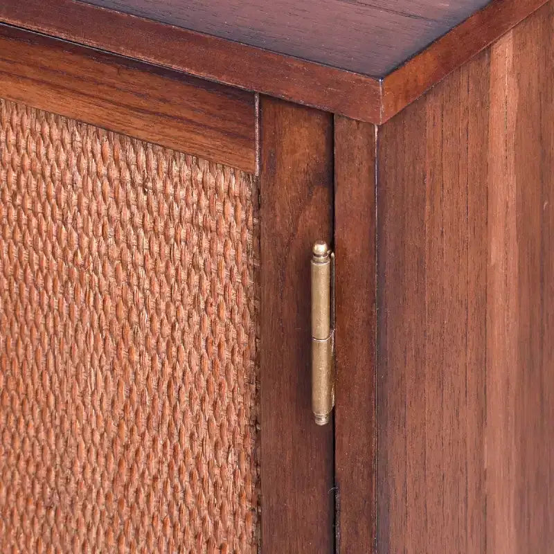 2-Door Cabinet with Woven Rattan Panels – Acacia Wood, Indonesian Craft, 2 Shelves
