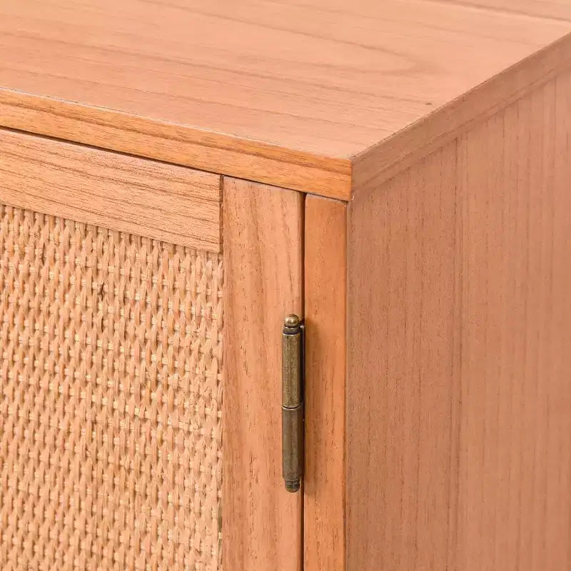 2-Door Cabinet with Woven Rattan Panels – Acacia Wood, Indonesian Craft, 2 Shelves