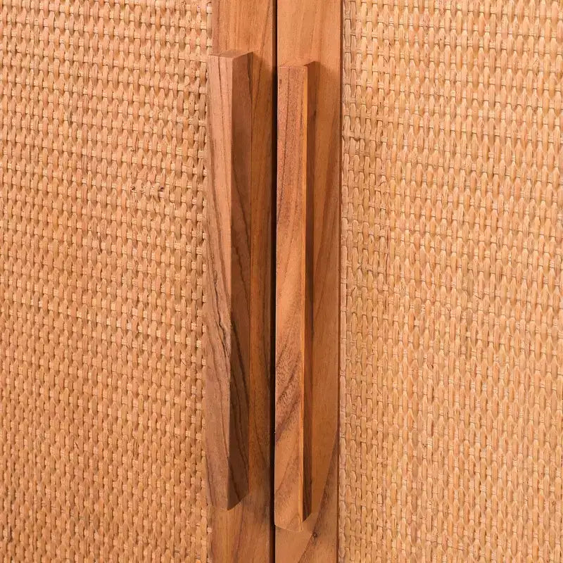2-Door Cabinet with Woven Rattan Panels – Acacia Wood, Indonesian Craft, 2 Shelves