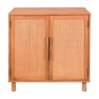 2-Door Cabinet with Woven Rattan Panels – Acacia Wood, Indonesian Craft, 2 Shelves