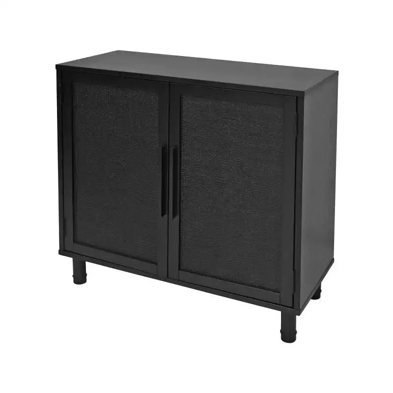 2-Door Cabinet with Woven Rattan Panels – Acacia Wood, Indonesian Craft, 2 Shelves