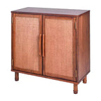 2-Door Cabinet with Woven Rattan Panels – Acacia Wood, Indonesian Craft, 2 Shelves