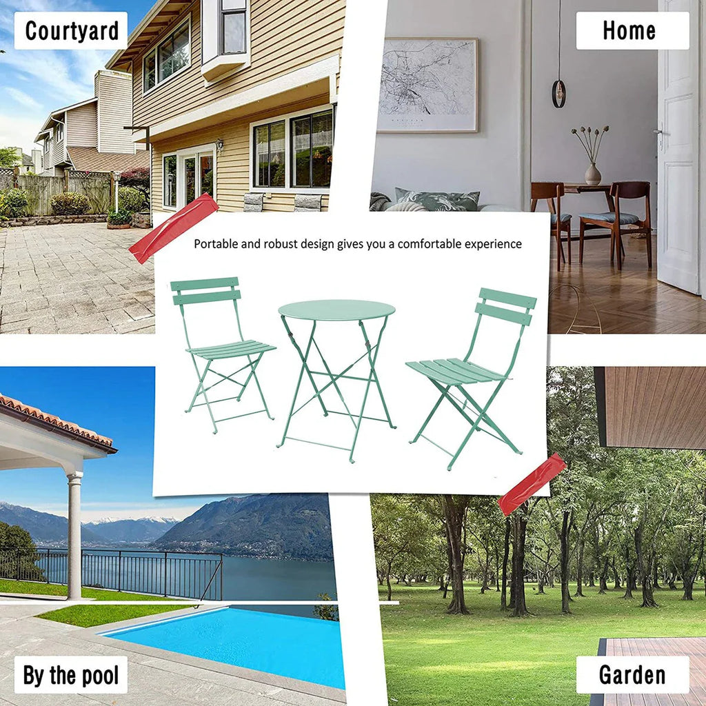 Set bistro pieghevole in metallo da 3 pezzi, set conversazione resistente alle intemperie per esterni/interni, per patio, cortile, giardino
