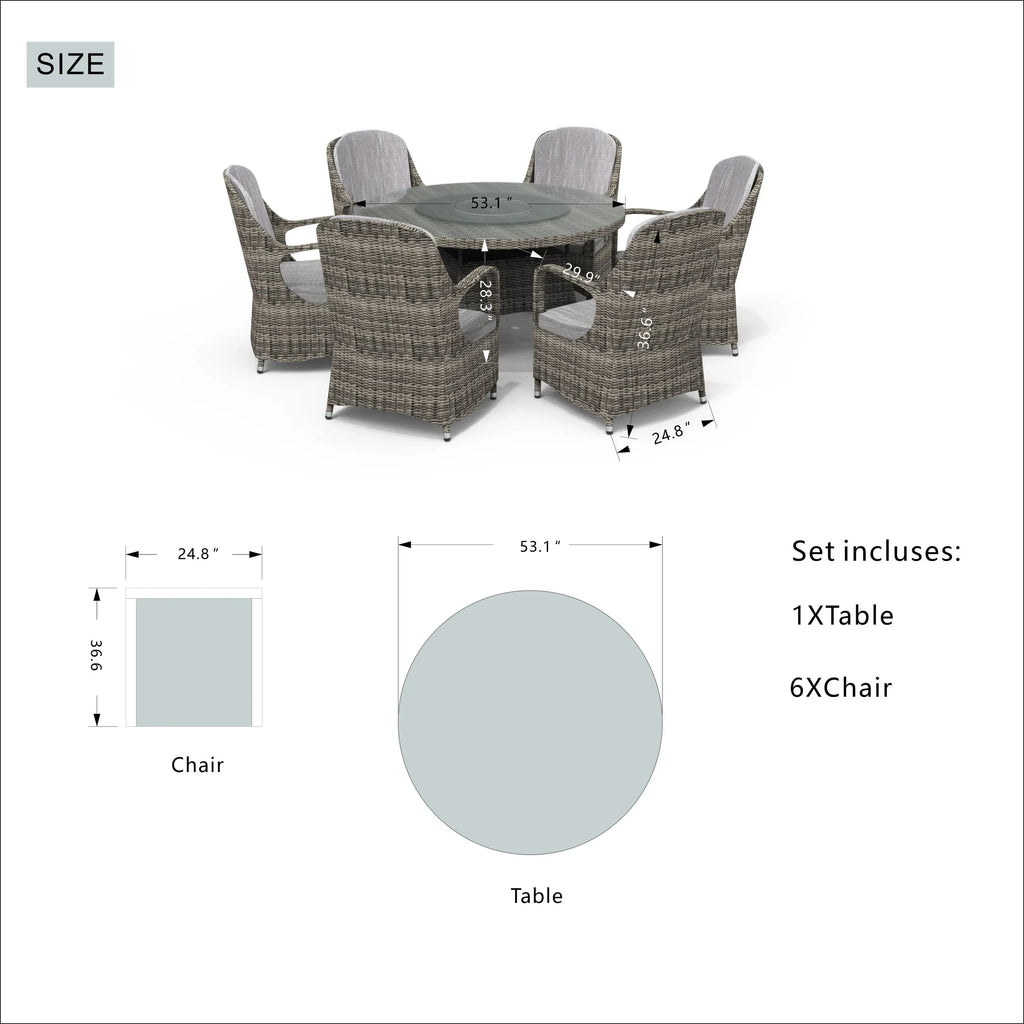 Set da pranzo rotondo da esterno in 7 pezzi in vimini di rattan con cuscini di Moda Furnishings