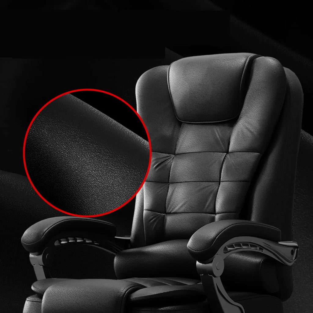 Sedia da ufficio girevole ergonomica in pelle nera con poggiapiedi
