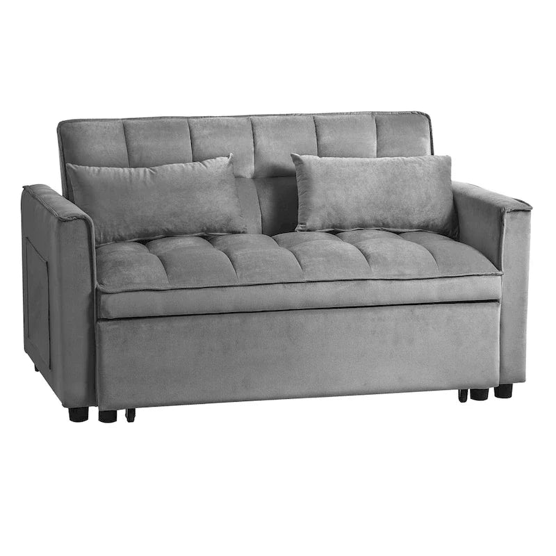 Divanetto Futon Moderno in Velluto con Schienale Reclinabile e Tasche, 2 Posti - Grigio Scuro / Grigio Chiaro / Blu / Nero