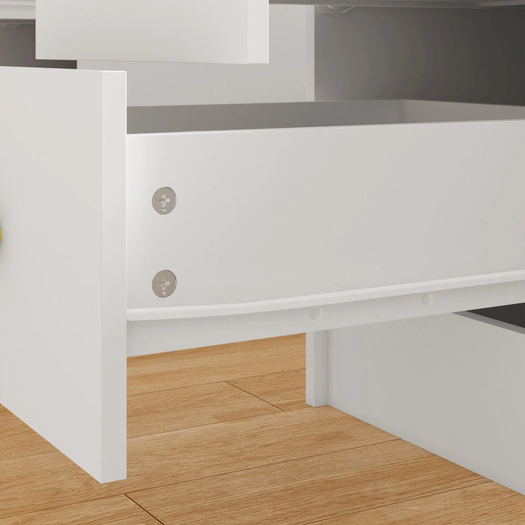 Comò per trucco con specchio a tre ante, illuminazione certificata e piano in vetro