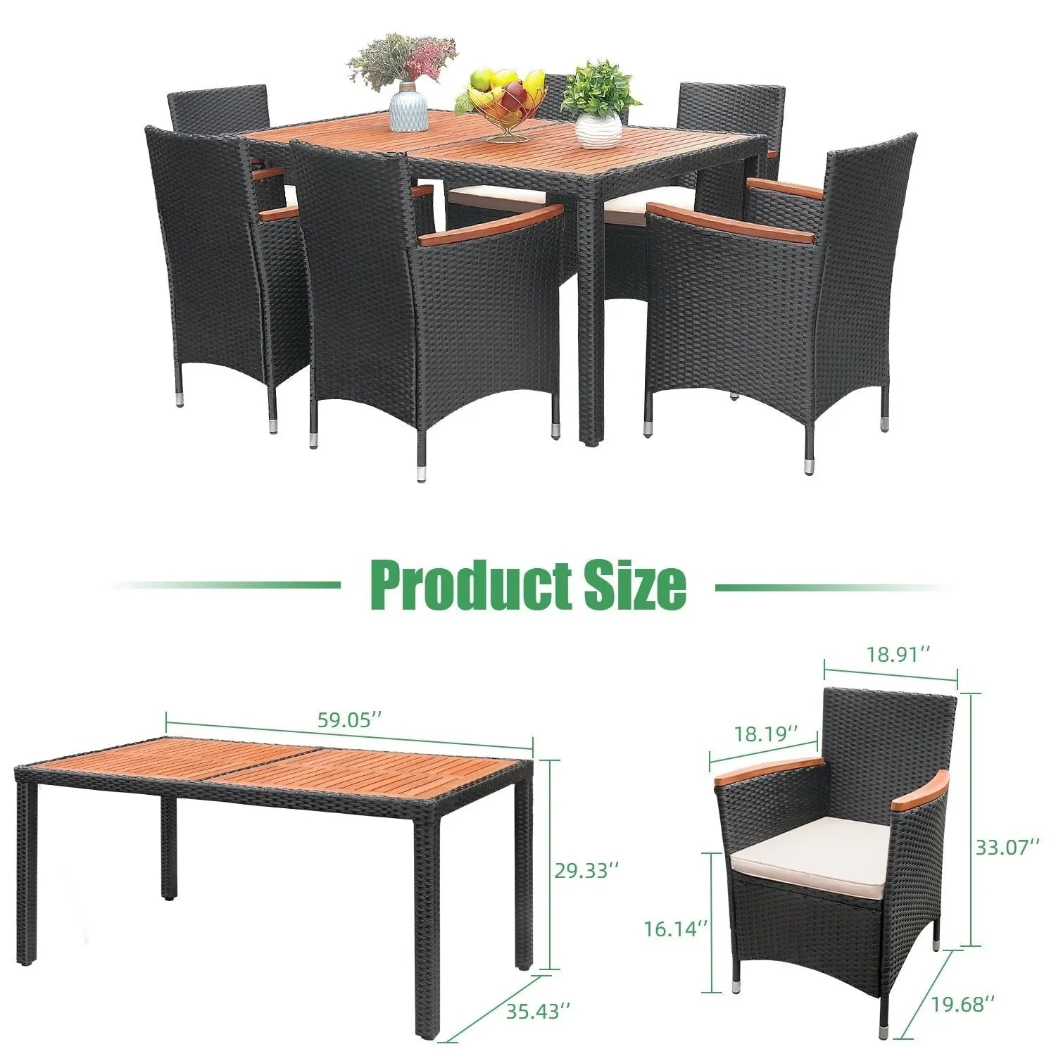 Set da pranzo per esterni Lacoo in polyrattan e legno di acacia