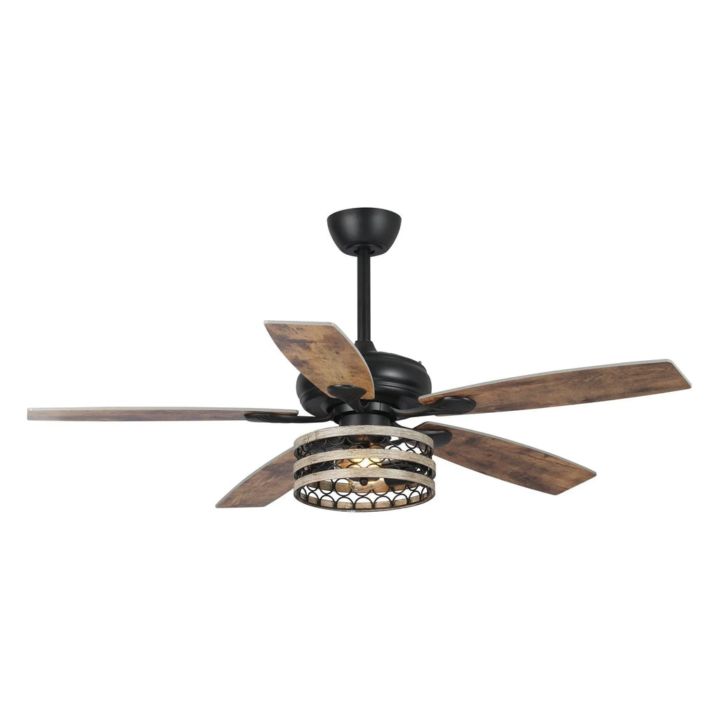 Ventilatore da soffitto da 52 pollici Farmhouse Driftwood a 5 pale, nero, con gabbia, con telecomando