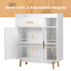 Floor Storage Cabinet – White, 1 Drawer, 2 Doors & 3 Open Shelves, Rubber Wood Legs