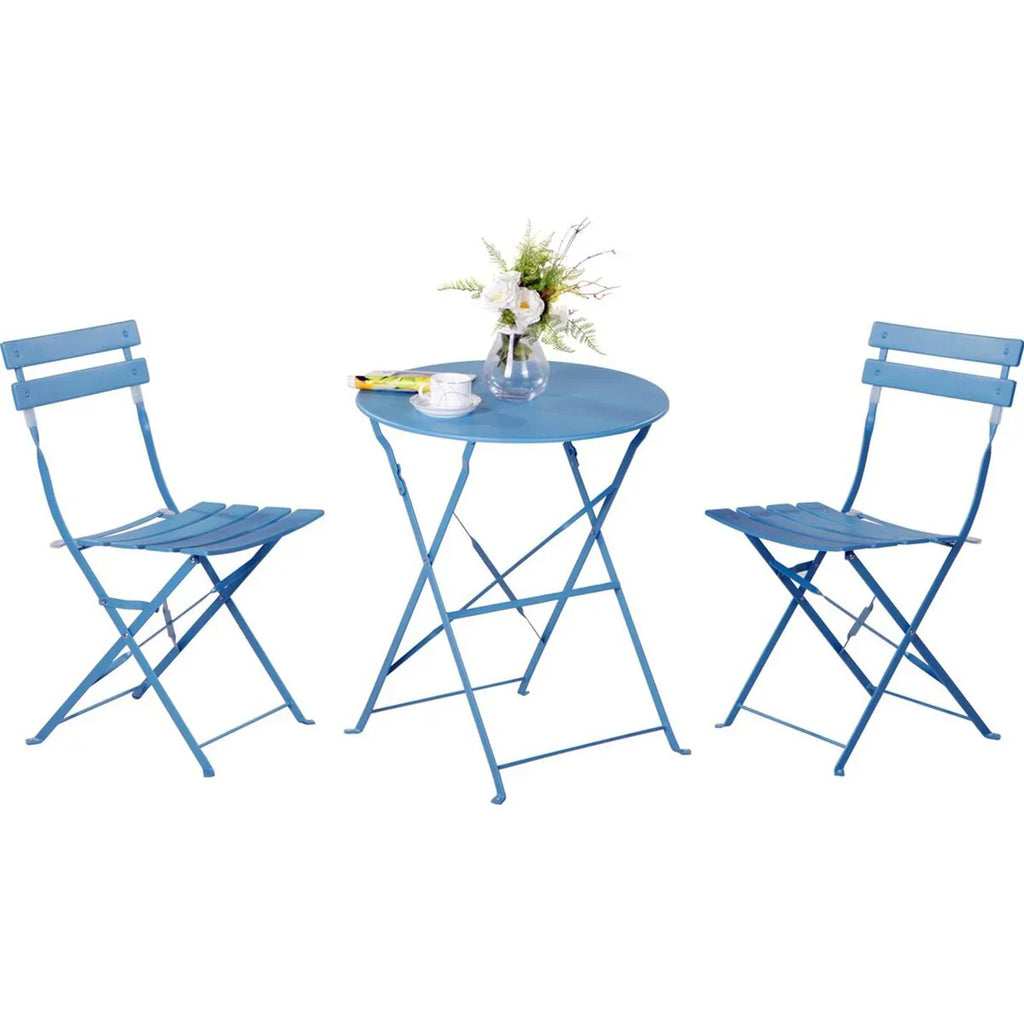 Set bistro pieghevole in metallo da 3 pezzi, set conversazione resistente alle intemperie per esterni/interni, per patio, cortile, giardino