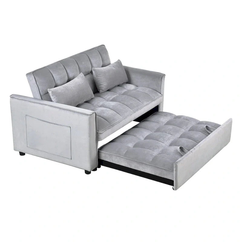 Divanetto Futon Moderno in Velluto con Schienale Reclinabile e Tasche, 2 Posti - Grigio Scuro / Grigio Chiaro / Blu / Nero