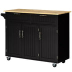 HOMCOM Modern Kitchen Island Cart on Wheels with Storage Drawers, Rolling Utility Cart with Adjustable Shelves, Cabinets and Towel Rack, Black