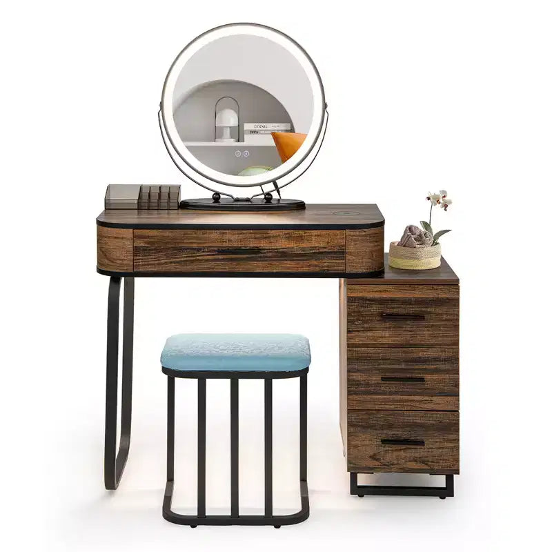 Costway Vanity Table Set 3-Color Dimmable Human Body Induction Light Charging Station