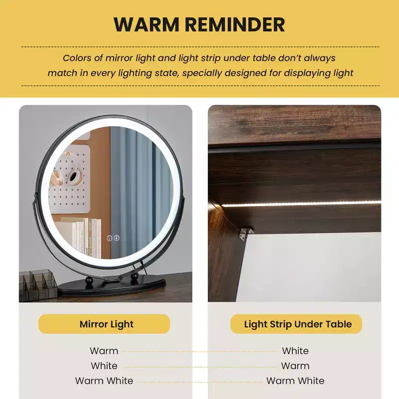 Costway Vanity Table Set 3-Color Dimmable Human Body Induction Light Charging Station