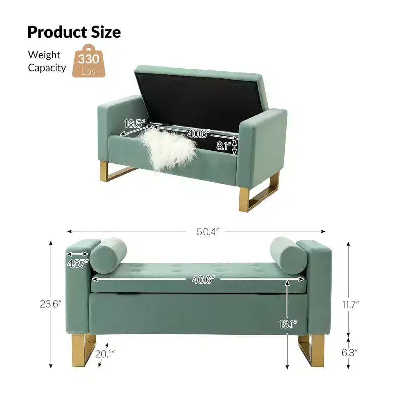 Rita 50.4 Wide Storage Bench| ART OF LIVING DESIGNS-SAGE