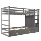 Twin Over Twin Wood Bunk Bed with 4 Drawers, Trundle and Staircase-ModernLuxe