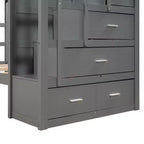 Twin Over Twin Wood Bunk Bed with 4 Drawers, Trundle and Staircase-ModernLuxe