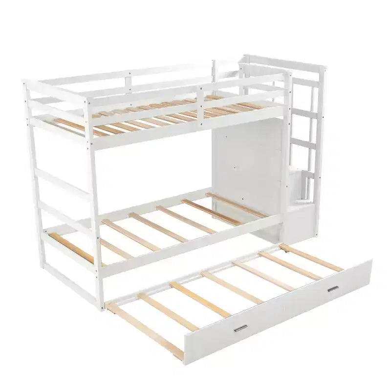 Twin Over Twin Wood Bunk Bed with 4 Drawers, Trundle and Staircase-ModernLuxe