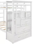 Twin Over Twin Wood Bunk Bed with 4 Drawers, Trundle and Staircase-ModernLuxe