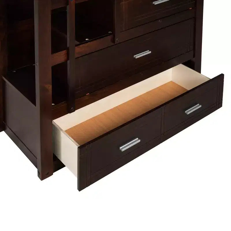 Twin Over Twin Wood Bunk Bed with 4 Drawers, Trundle and Staircase-ModernLuxe