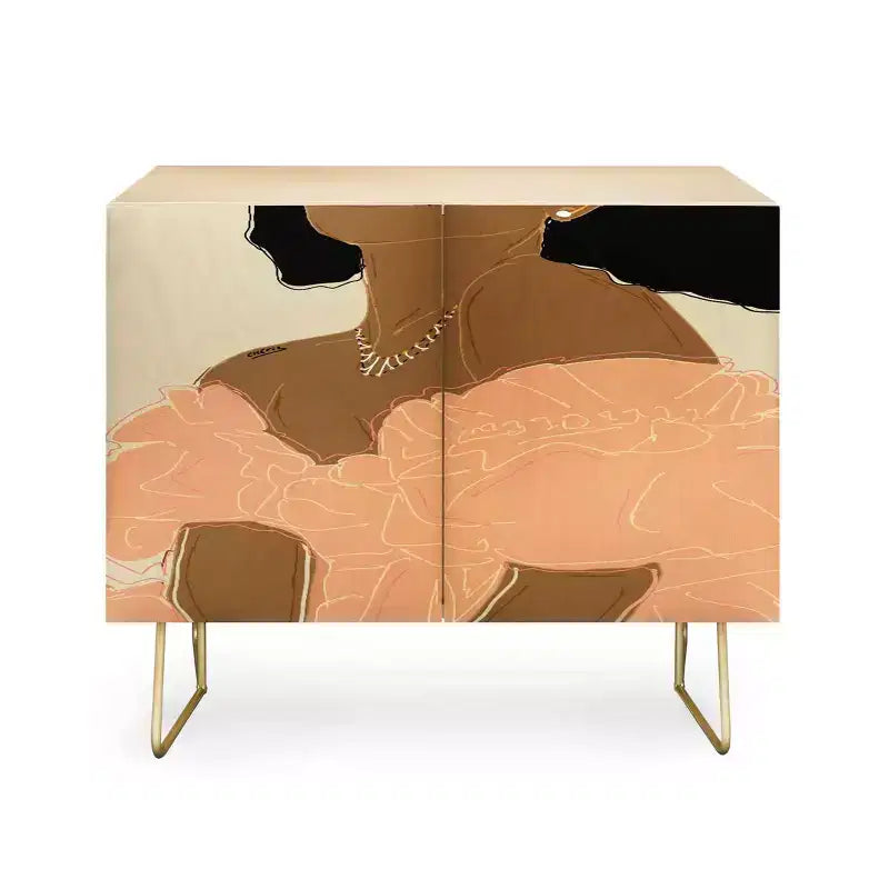 Abstract Art Print 2-Door Credenza – Birch Frame, 2 Adjustable Shelves