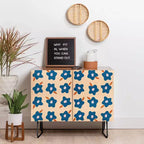 Spring Floral Print 2-Door Credenza –olean Birch Frame, 2 Adjustable Shelves