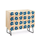 Spring Floral Print 2-Door Credenza –olean Birch Frame, 2 Adjustable Shelves