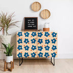 Spring Floral Print 2-Door Credenza –olean Birch Frame, 2 Adjustable Shelves