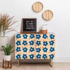 Spring Floral Print 2-Door Credenza –olean Birch Frame, 2 Adjustable Shelves