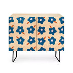 Spring Floral Print 2-Door Credenza –olean Birch Frame, 2 Adjustable Shelves
