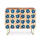 Spring Floral Print 2-Door Credenza –olean Birch Frame, 2 Adjustable Shelves