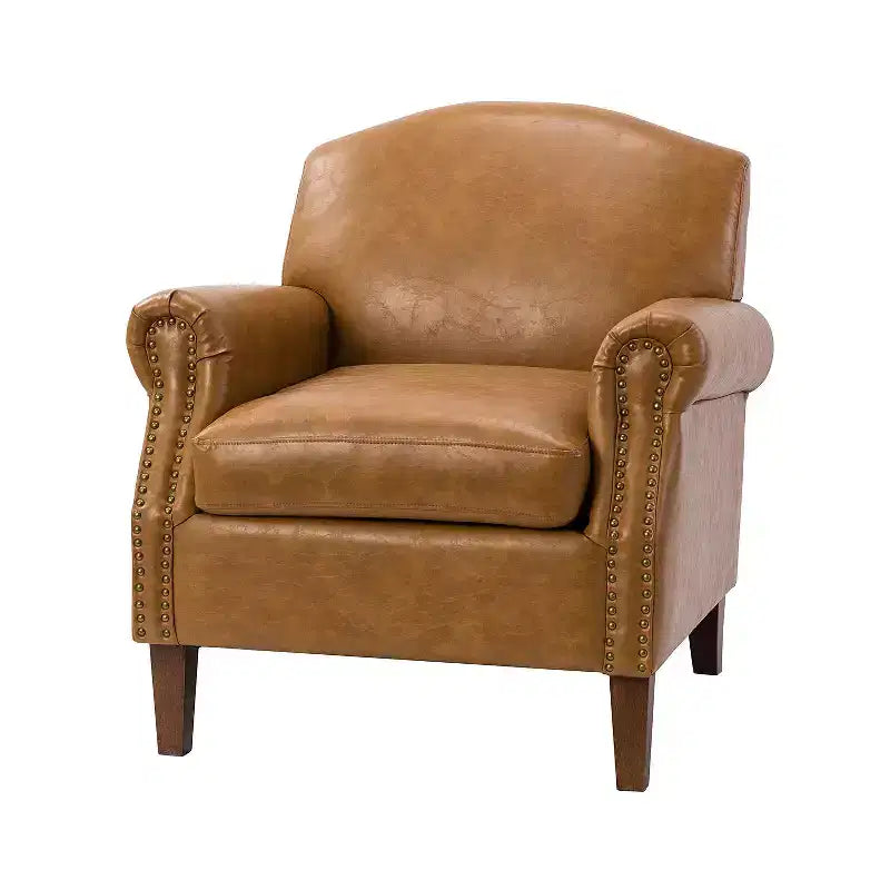 Gianluigi Transitional Vegan Leather Armchair with Nailhead Trim and Solid Wood Legs for Bedroom and Living Room| ART OF LIVING DESIGNS