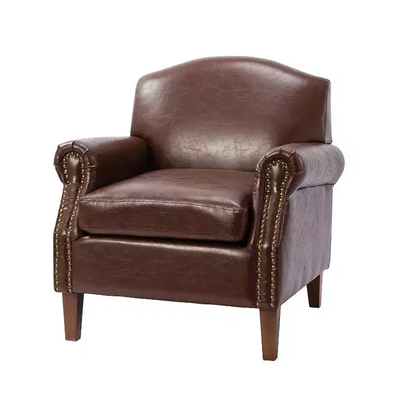 Gianluigi Transitional Vegan Leather Armchair with Nailhead Trim and Solid Wood Legs for Bedroom and Living Room| ART OF LIVING DESIGNS