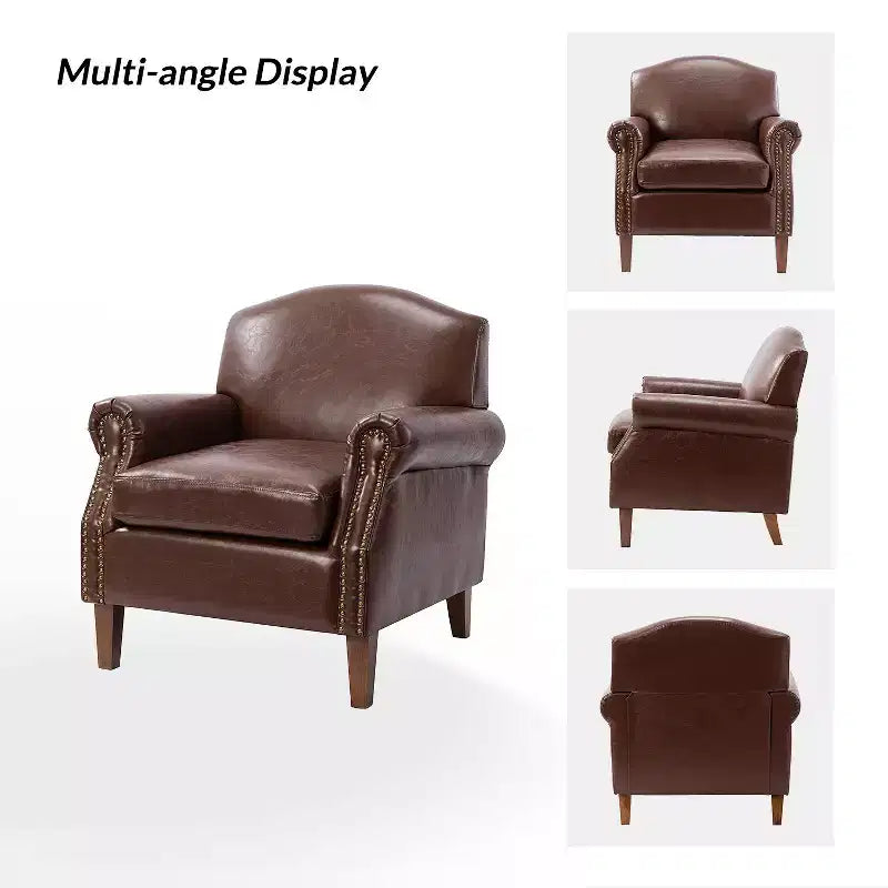 Gianluigi Transitional Vegan Leather Armchair with Nailhead Trim and Solid Wood Legs for Bedroom and Living Room| ART OF LIVING DESIGNS
