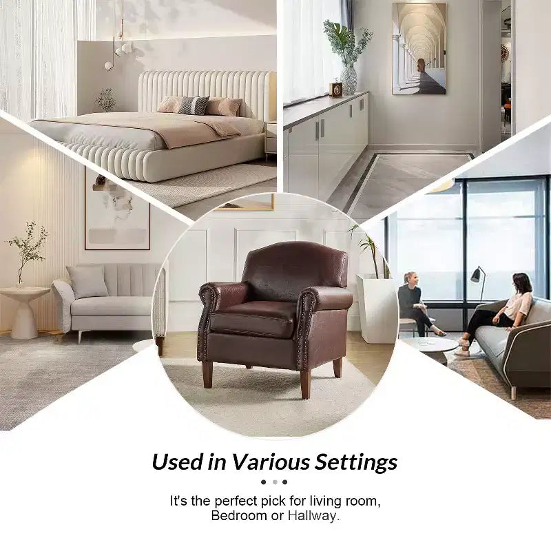Gianluigi Transitional Vegan Leather Armchair with Nailhead Trim and Solid Wood Legs for Bedroom and Living Room| ART OF LIVING DESIGNS
