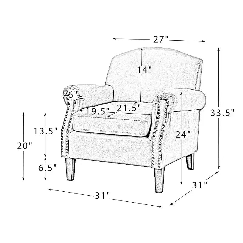 Gianluigi Transitional Vegan Leather Armchair with Nailhead Trim and Solid Wood Legs for Bedroom and Living Room| ART OF LIVING DESIGNS