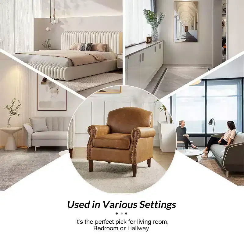 Gianluigi Transitional Vegan Leather Armchair with Nailhead Trim and Solid Wood Legs for Bedroom and Living Room| ART OF LIVING DESIGNS