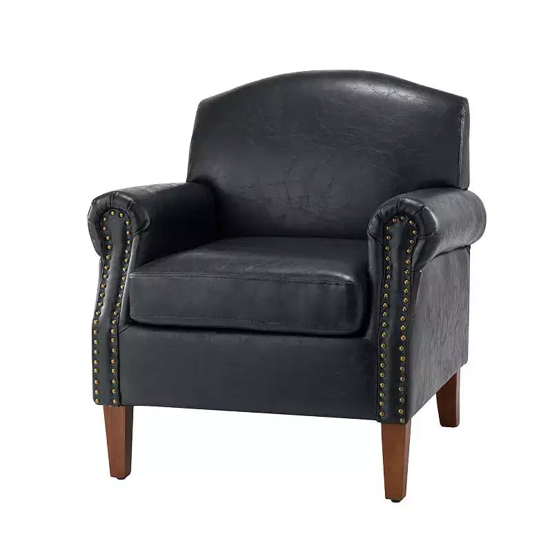 Gianluigi Transitional Vegan Leather Armchair with Nailhead Trim and Solid Wood Legs for Bedroom and Living Room| ART OF LIVING DESIGNS