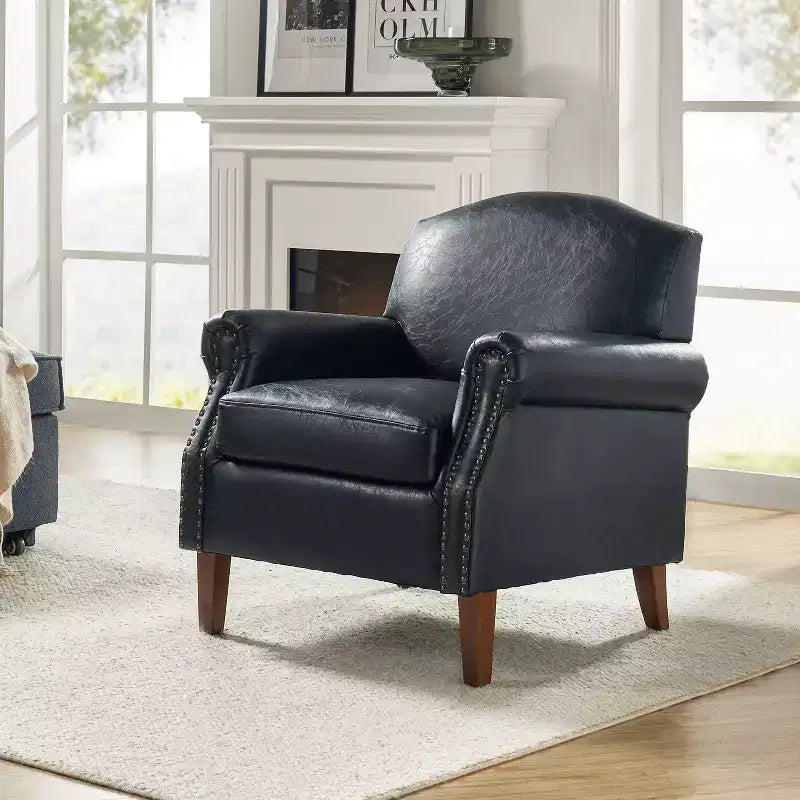Gianluigi Transitional Vegan Leather Armchair with Nailhead Trim and Solid Wood Legs for Bedroom and Living Room| ART OF LIVING DESIGNS