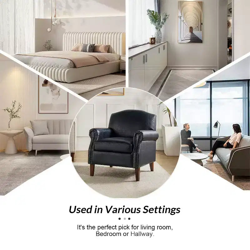 Gianluigi Transitional Vegan Leather Armchair with Nailhead Trim and Solid Wood Legs for Bedroom and Living Room| ART OF LIVING DESIGNS