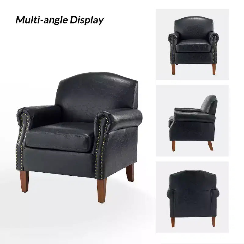 Gianluigi Transitional Vegan Leather Armchair with Nailhead Trim and Solid Wood Legs for Bedroom and Living Room| ART OF LIVING DESIGNS
