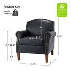 Gianluigi Transitional Vegan Leather Armchair with Nailhead Trim and Solid Wood Legs for Bedroom and Living Room| ART OF LIVING DESIGNS