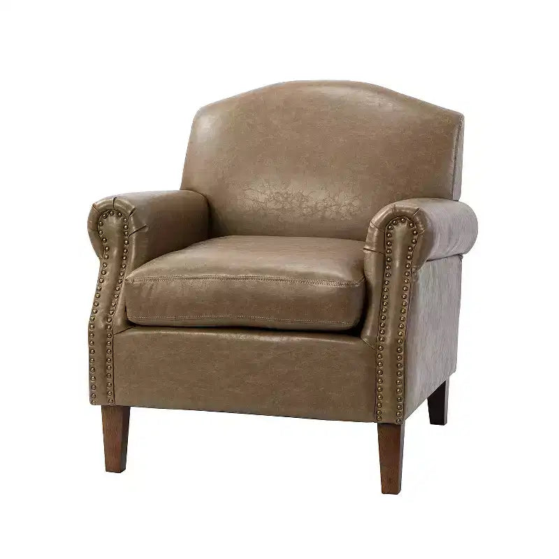 Gianluigi Transitional Vegan Leather Armchair with Nailhead Trim and Solid Wood Legs for Bedroom and Living Room| ART OF LIVING DESIGNS