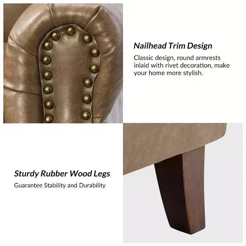 Gianluigi Transitional Vegan Leather Armchair with Nailhead Trim and Solid Wood Legs for Bedroom and Living Room| ART OF LIVING DESIGNS