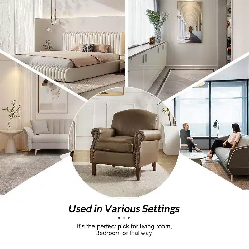 Gianluigi Transitional Vegan Leather Armchair with Nailhead Trim and Solid Wood Legs for Bedroom and Living Room| ART OF LIVING DESIGNS