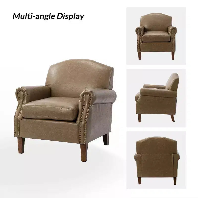 Gianluigi Transitional Vegan Leather Armchair with Nailhead Trim and Solid Wood Legs for Bedroom and Living Room| ART OF LIVING DESIGNS