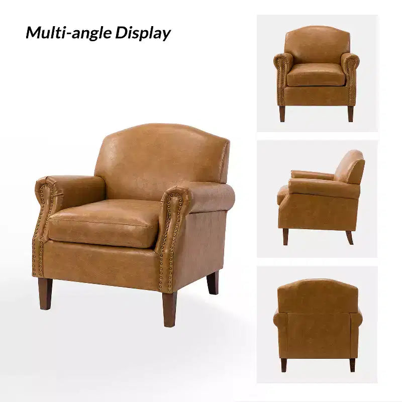 Gianluigi Transitional Vegan Leather Armchair with Nailhead Trim and Solid Wood Legs for Bedroom and Living Room| ART OF LIVING DESIGNS