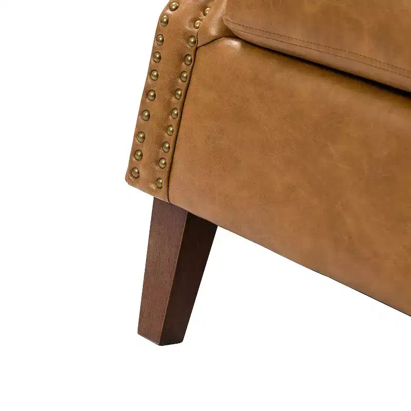 Gianluigi Transitional Vegan Leather Armchair with Nailhead Trim and Solid Wood Legs for Bedroom and Living Room| ART OF LIVING DESIGNS